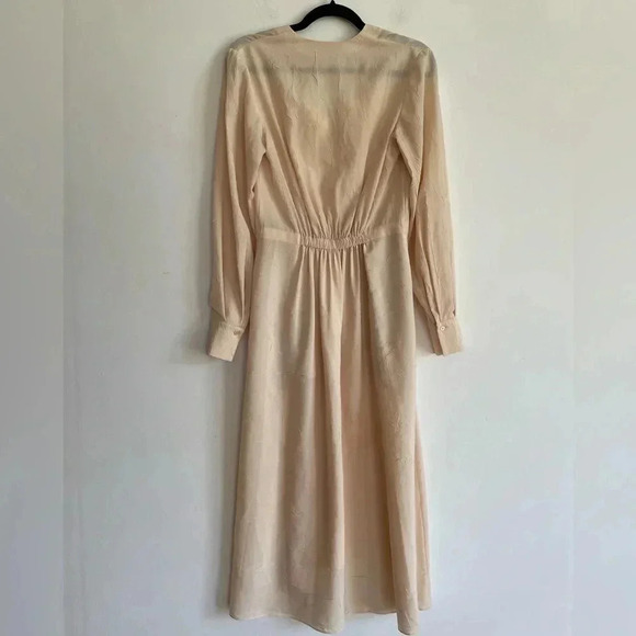 Vince Poet Long Sleeve Dress in Sandalwood Beige Textured Sheer Asymmetrical Hem - Picture 6 of 16